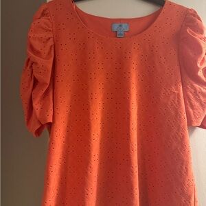Orange Eyelet Puff Sleeve Top